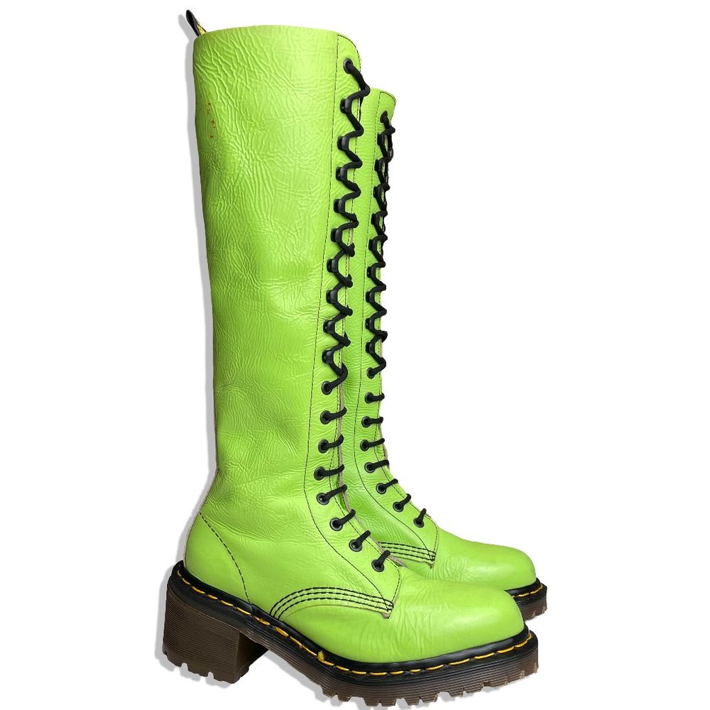 Vintage Dr. Martens Doc England Green Leather Tall Heel Boots sz7